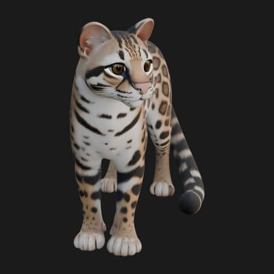 Ocelot Cat Statue Design 3 3D Print Model