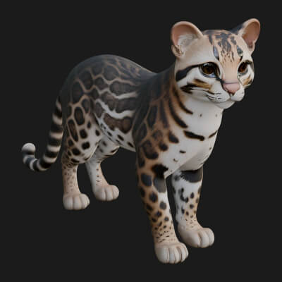 Ocelot Cat Statue Design 6 3D Print Model