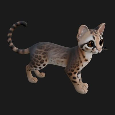 Ocelot Cat Statue Design 8 3D Print Model