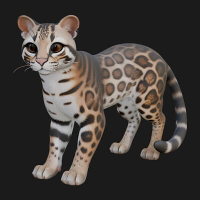 Ocelot Cat Statue Design 9 3D Print Model