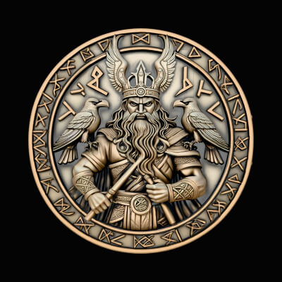 Odin and His Ravens Relief Medallion Pendant Design 3 3D