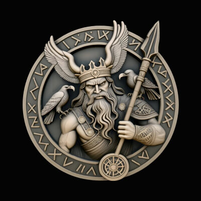 Odin and His Ravens Relief Medallion Pendant Design 4 3D