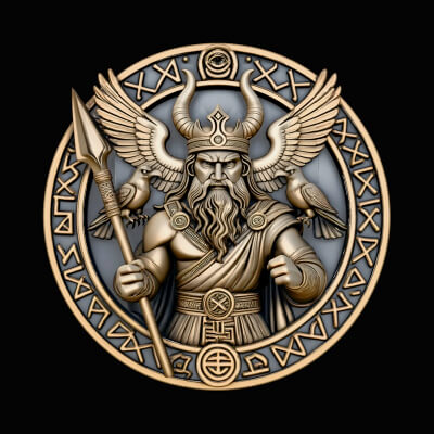 Odin and His Ravens Relief Medallion Pendant Design 5 3D