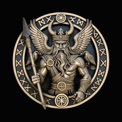 Odin and His Ravens Relief Medallion Pendant Design 6 3D