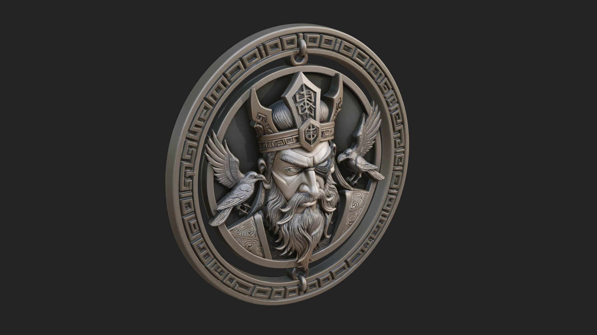 Odin with Ravens Oval Plaque Design 1 3D Print Model 3D Model