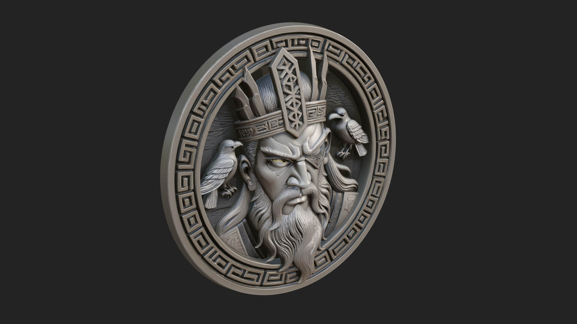 Odin with Ravens Oval Plaque Design 3 3D Print Model 3D Model