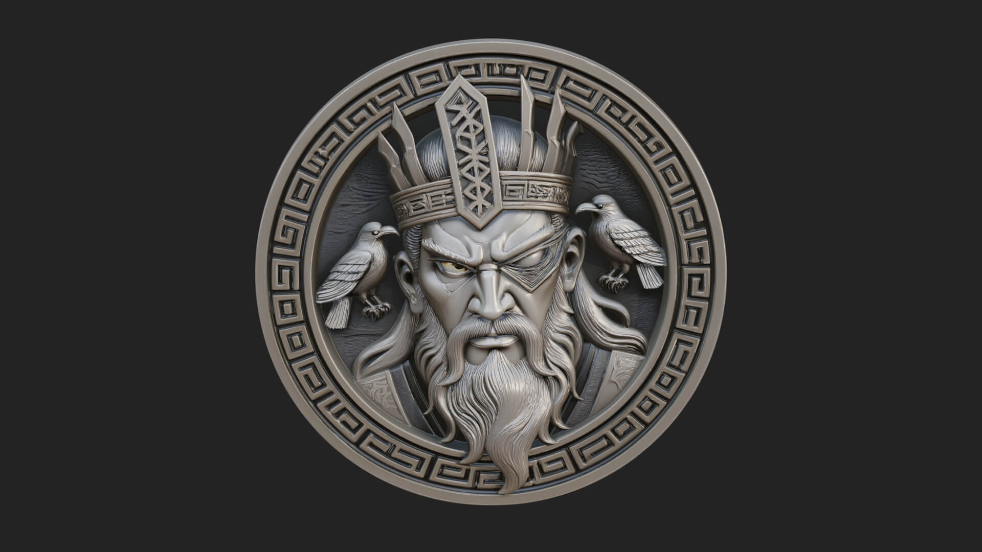 Odin with Ravens Oval Plaque Design 3 3D Print Model 3D Model
