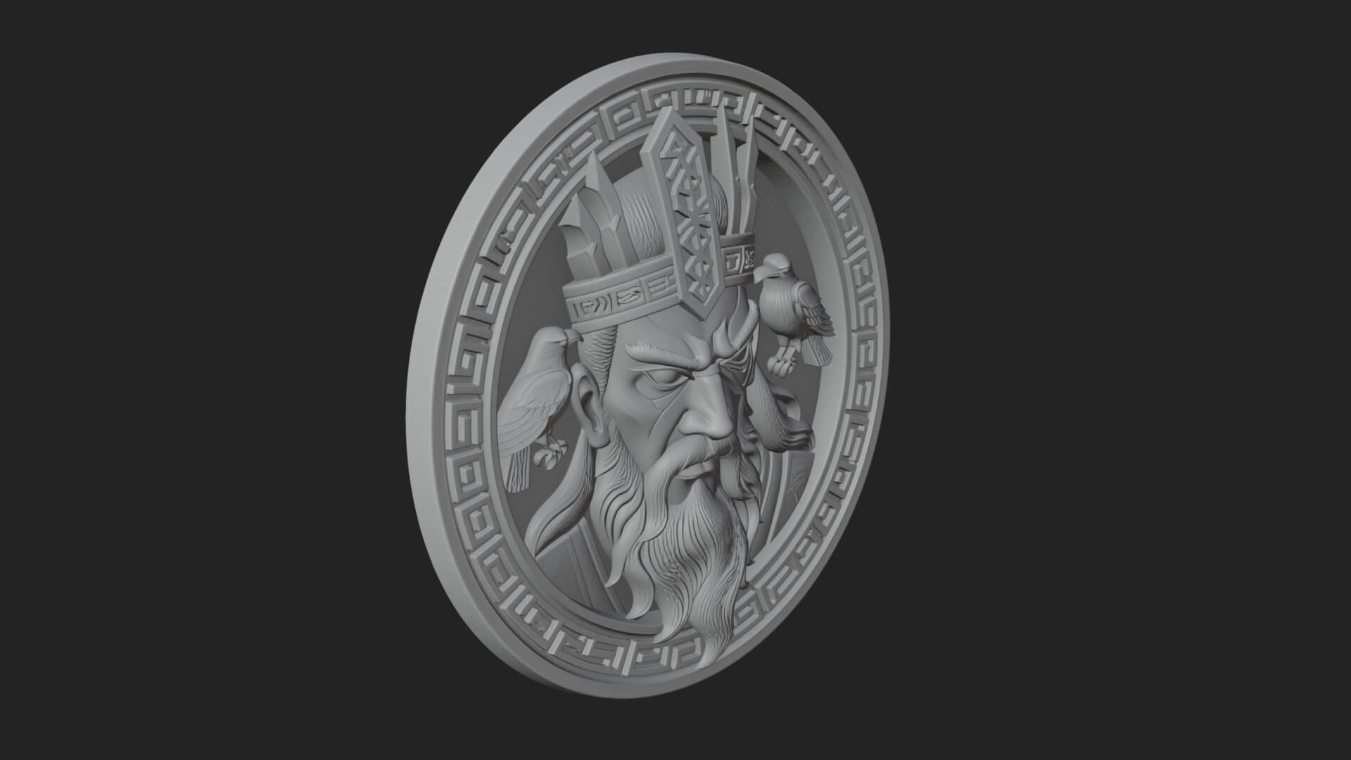 Odin with Ravens Oval Plaque Design 3 3D Print Model 3D Model