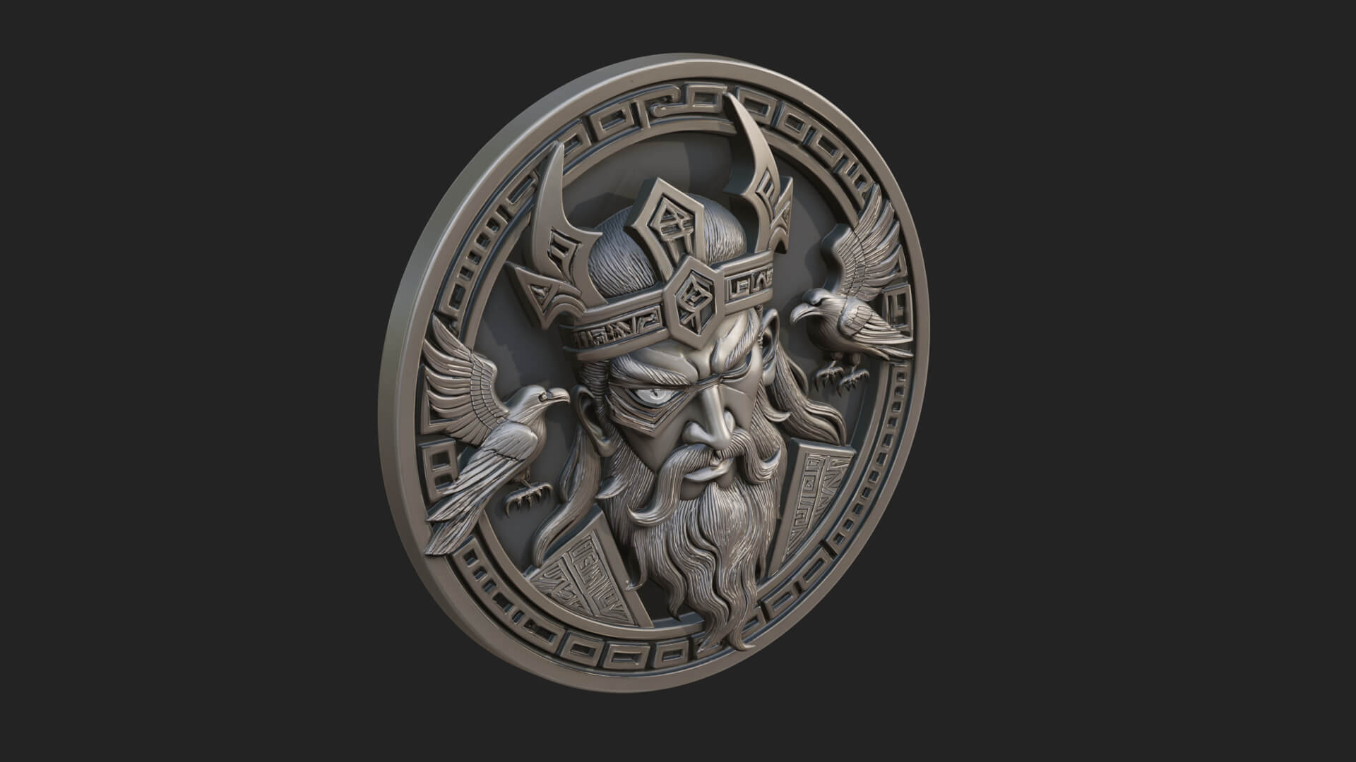 Odin with Ravens Oval Plaque Design 4 3D Print Model 3D Model