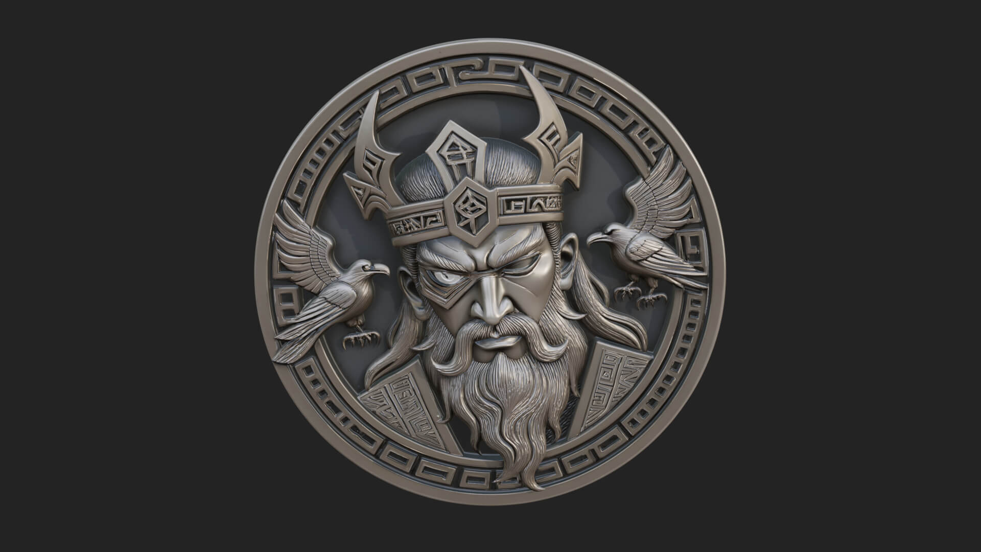 Odin with Ravens Oval Plaque Design 4 3D Print Model 3D Model