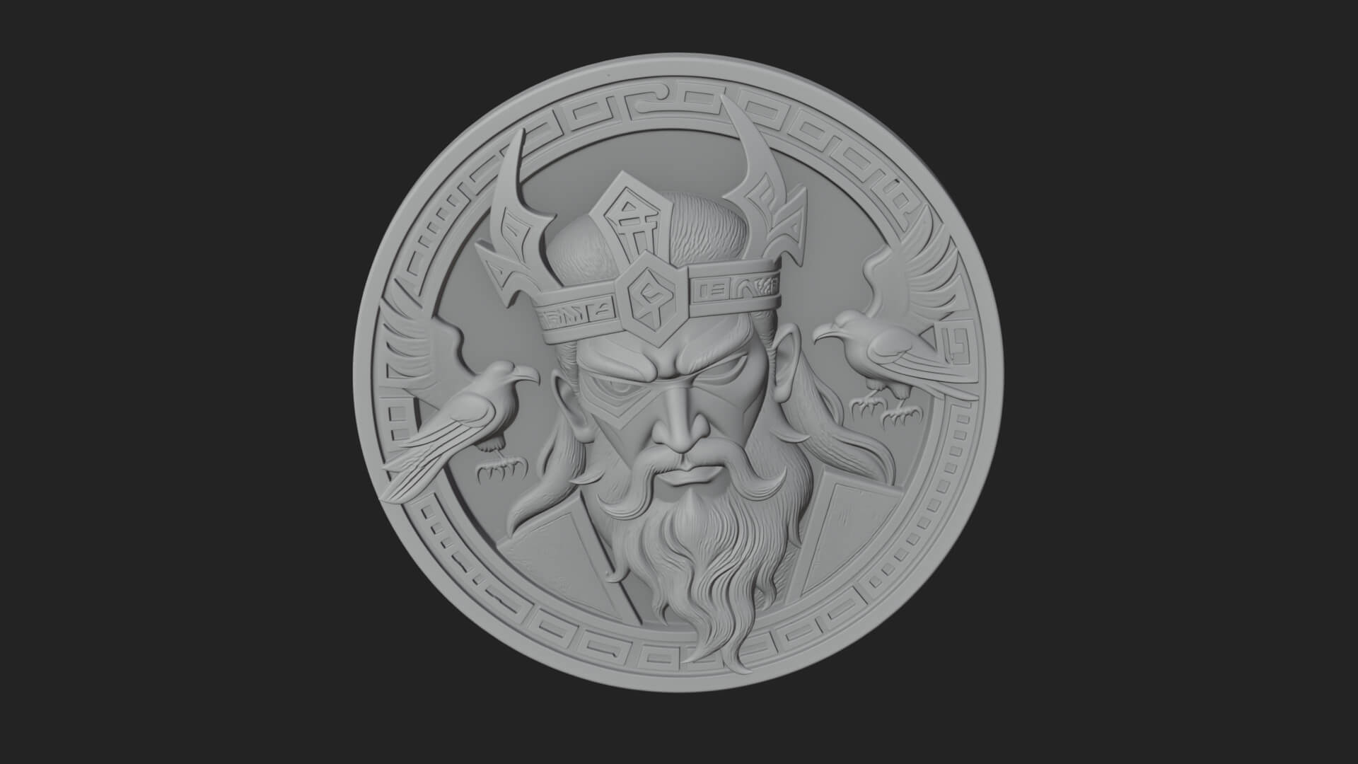 Odin with Ravens Oval Plaque Design 4 3D Print Model 3D Model
