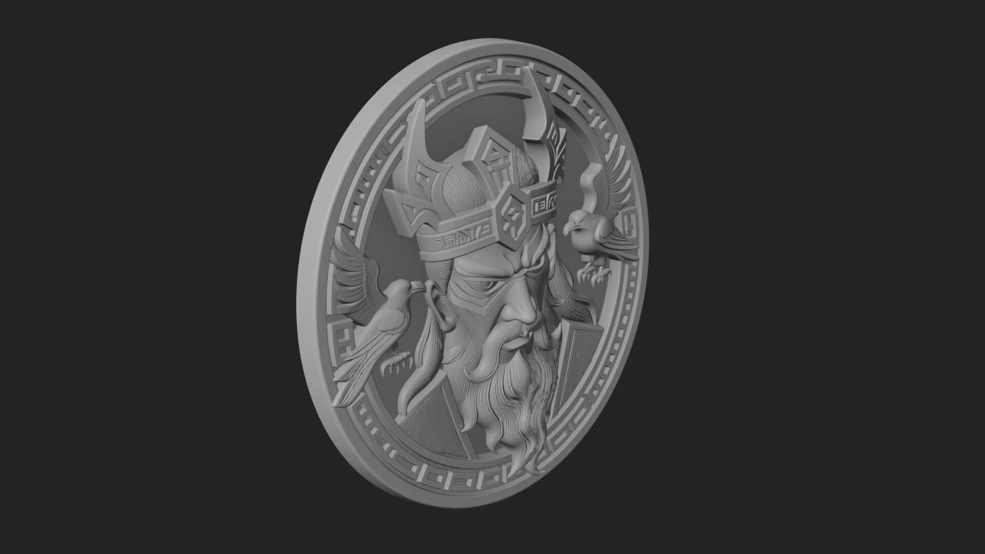 Odin with Ravens Oval Plaque Design 4 3D Print Model 3D Model