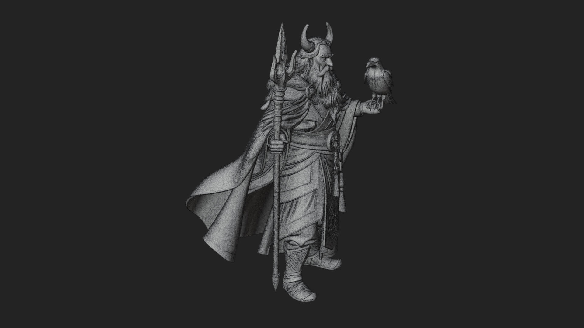 Odin with Spear Statue Design 14 3D Print Model 3D Model