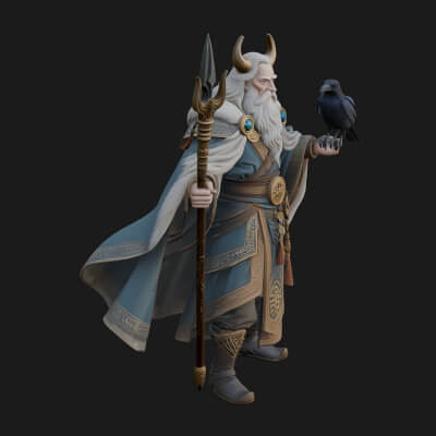 Odin with Spear Statue Design 14 3D Print Model