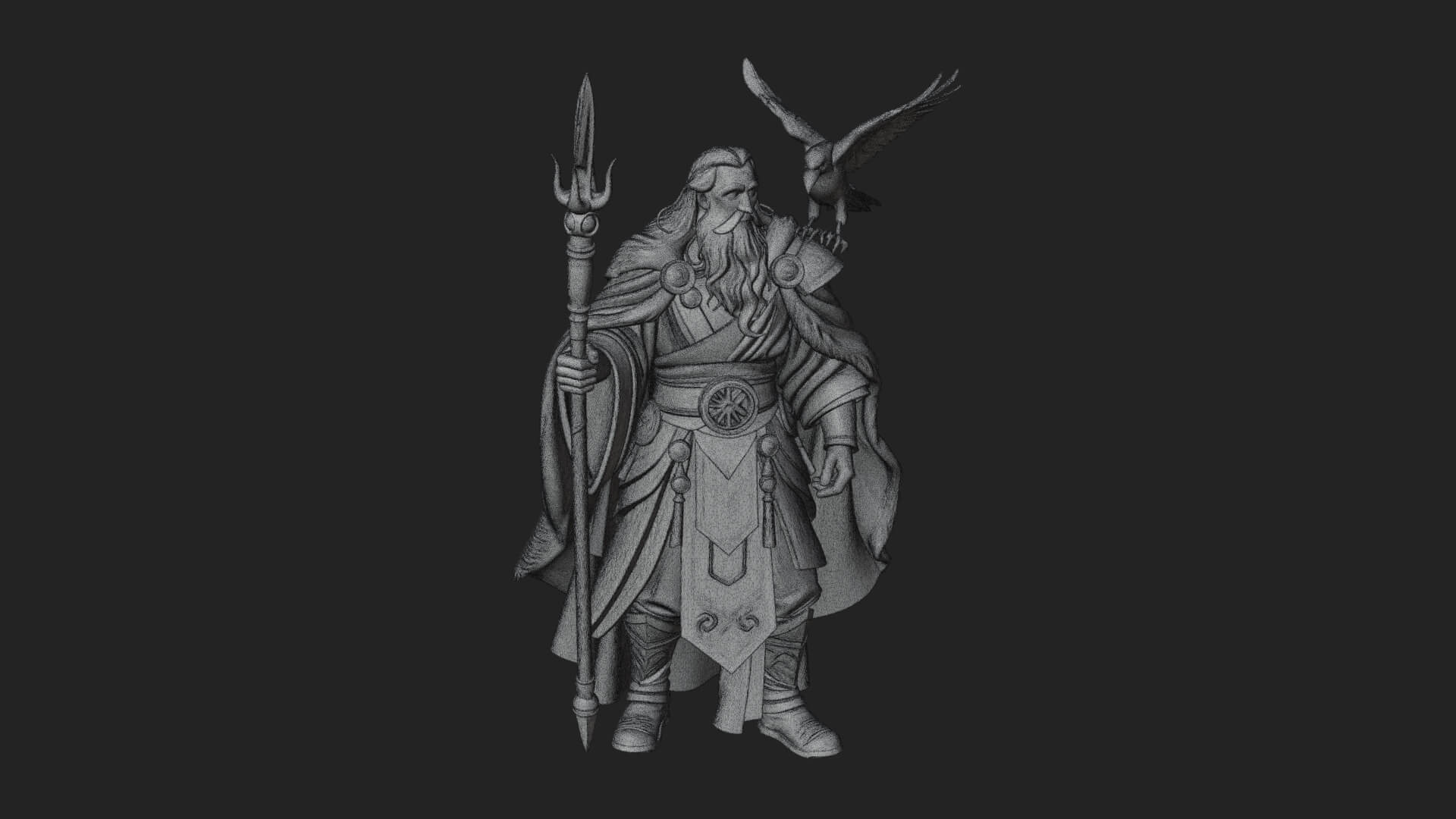Odin with Spear Statue Design 16 3D Print Model 3D Model