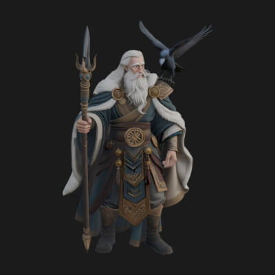 Odin with Spear Statue Design 16 3D Print Model
