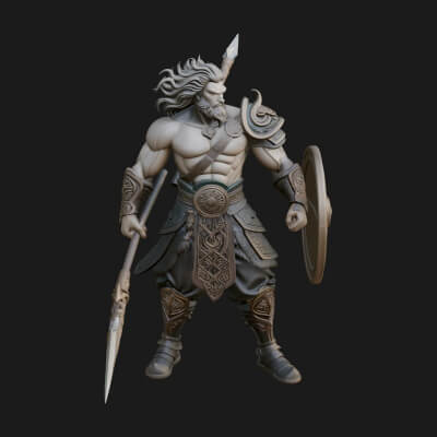 Odin with Spear Statue Design 18 3D Print Model