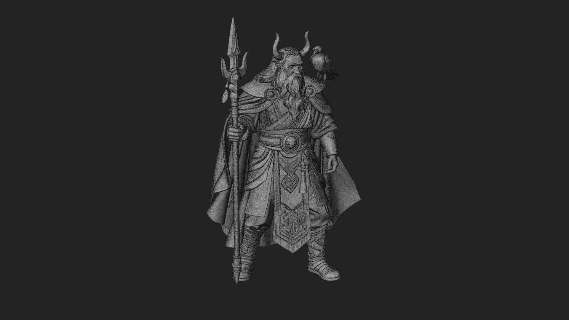 Odin with Spear Statue Design 20 3D Print Model 3D Model