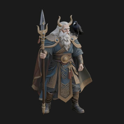 Odin with Spear Statue Design 20 3D Print Model