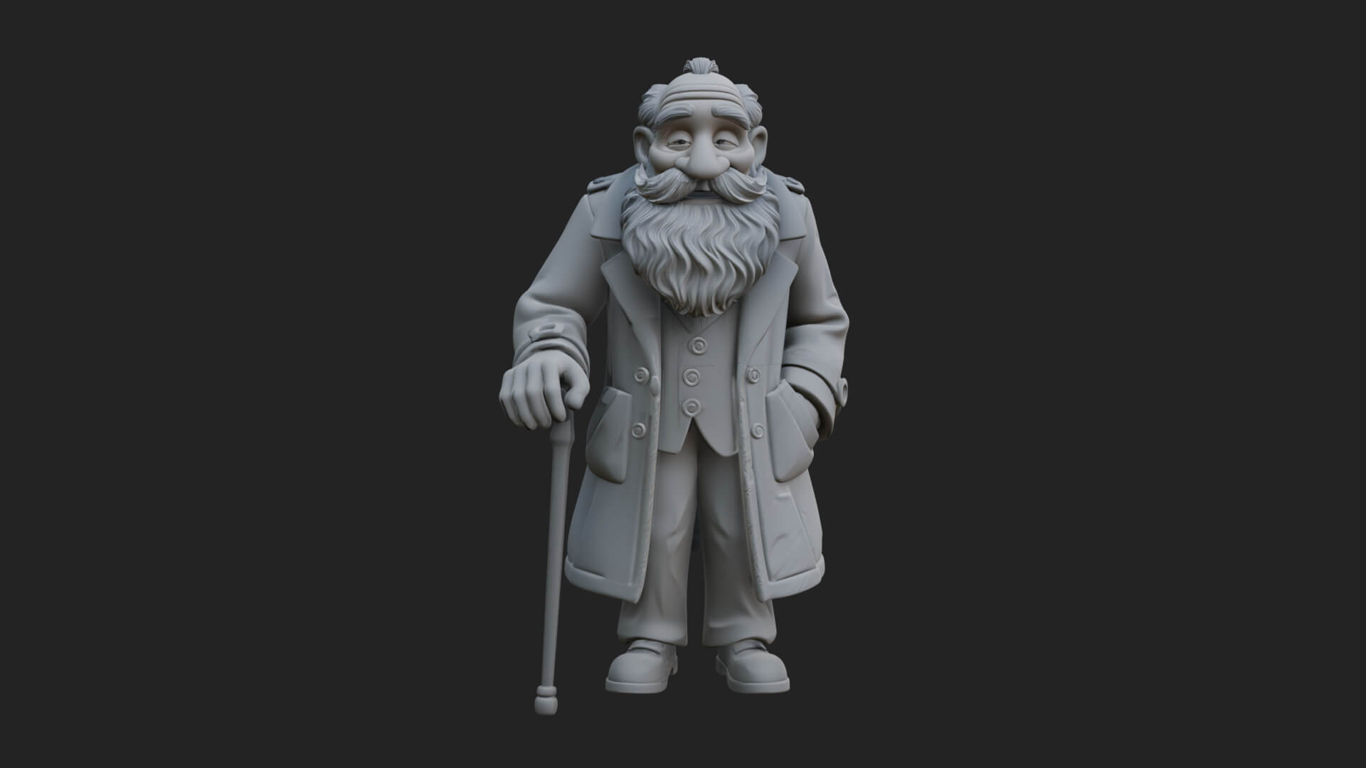 Old Man with Cane Statue Design 1 3D Print Model 3D Model