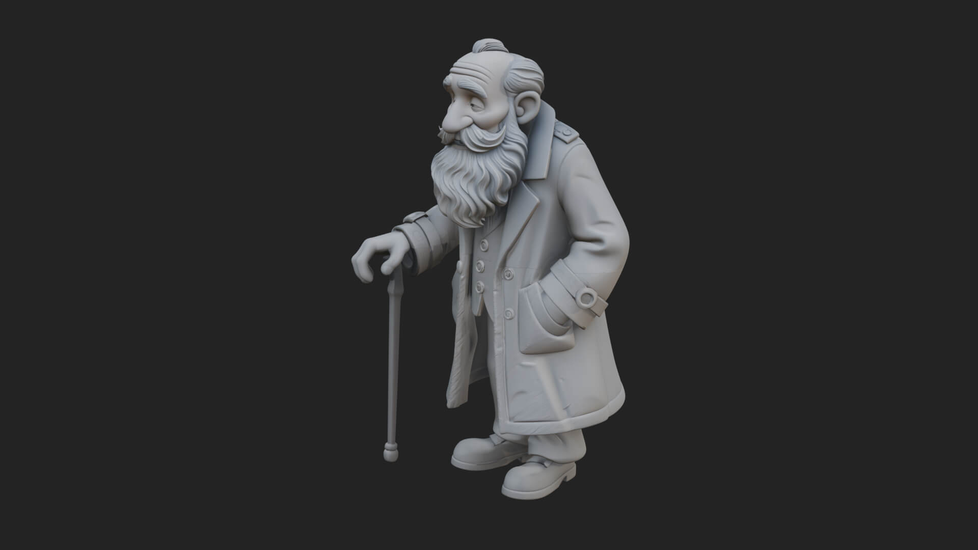 Old Man with Cane Statue Design 1 3D Print Model 3D Model
