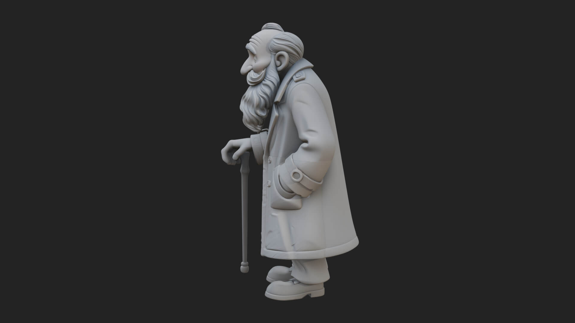 Old Man with Cane Statue Design 1 3D Print Model 3D Model