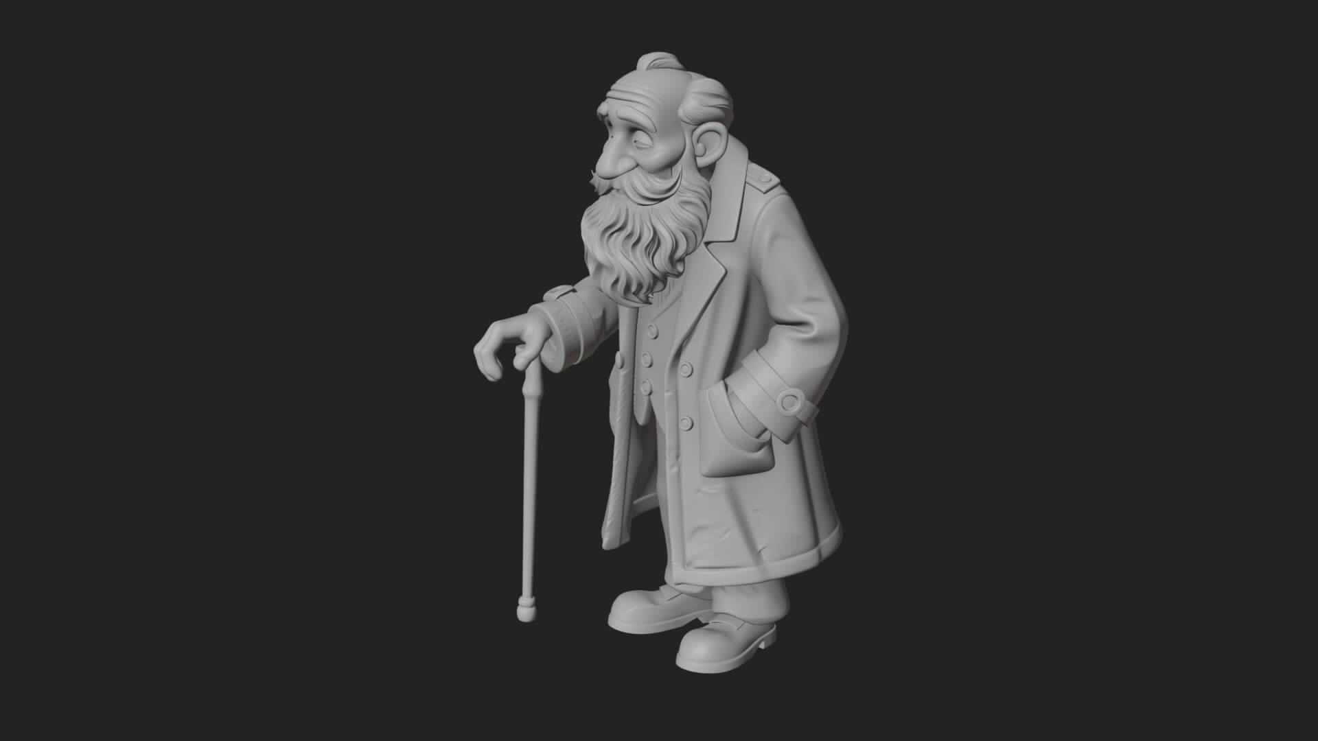 Old Man with Cane Statue Design 1 3D Print Model 3D Model