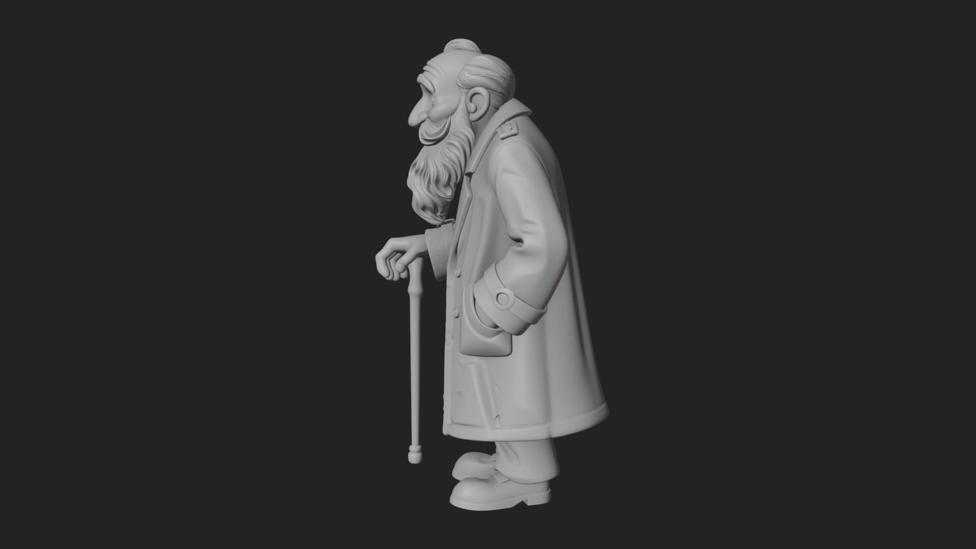Old Man with Cane Statue Design 1 3D Print Model 3D Model