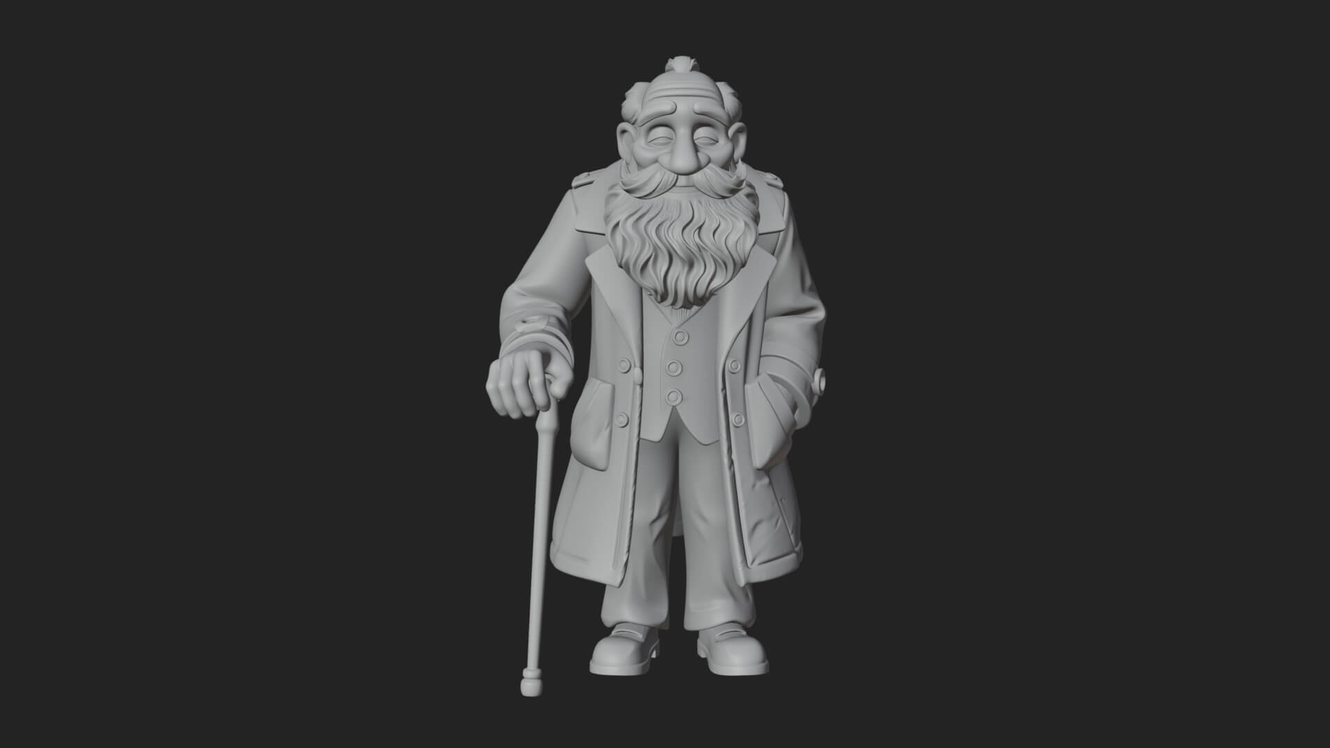 Old Man with Cane Statue Design 1 3D Print Model 3D Model