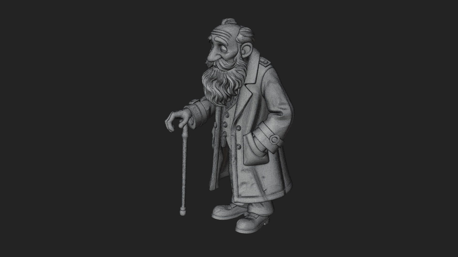 Old Man with Cane Statue Design 1 3D Print Model 3D Model
