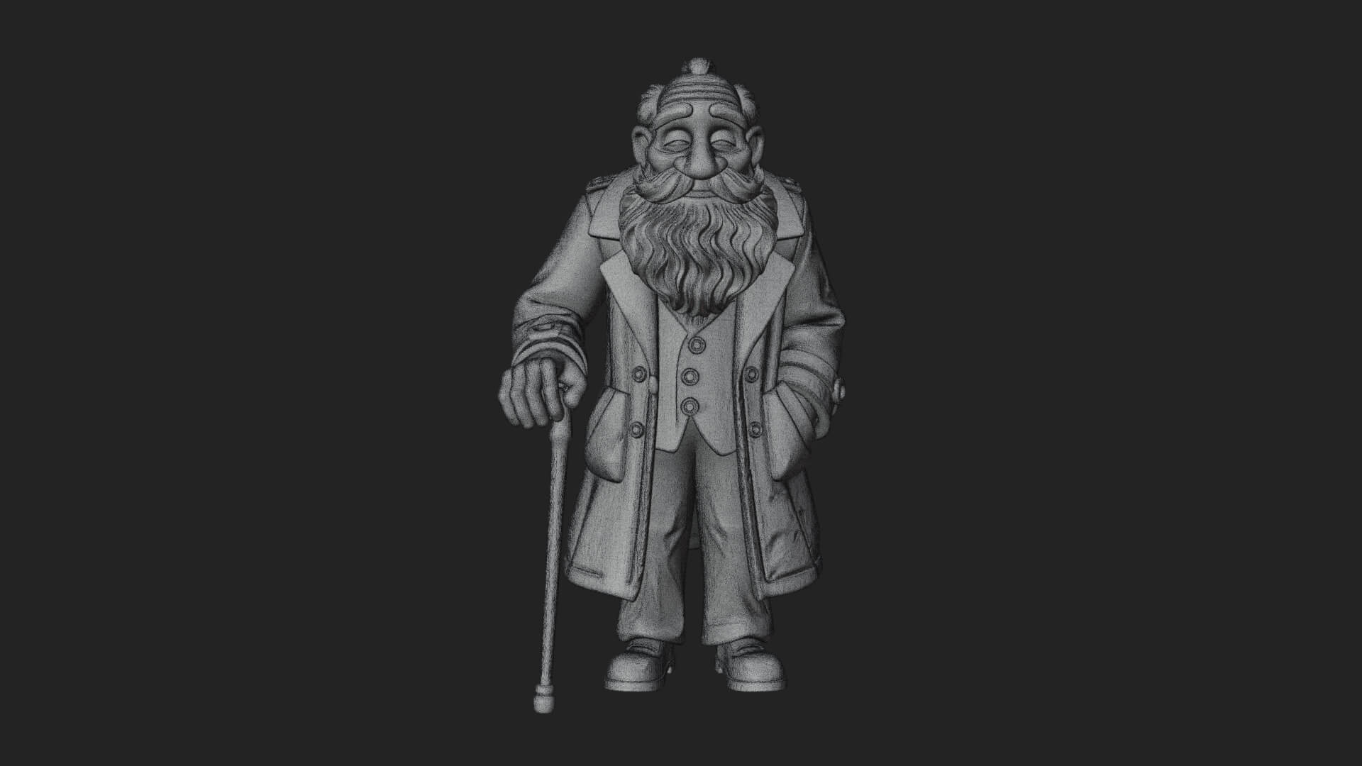 Old Man with Cane Statue Design 1 3D Print Model 3D Model