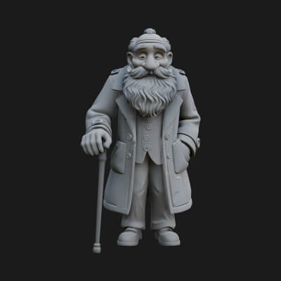 Old Man with Cane Statue Design 1 3D Print Model