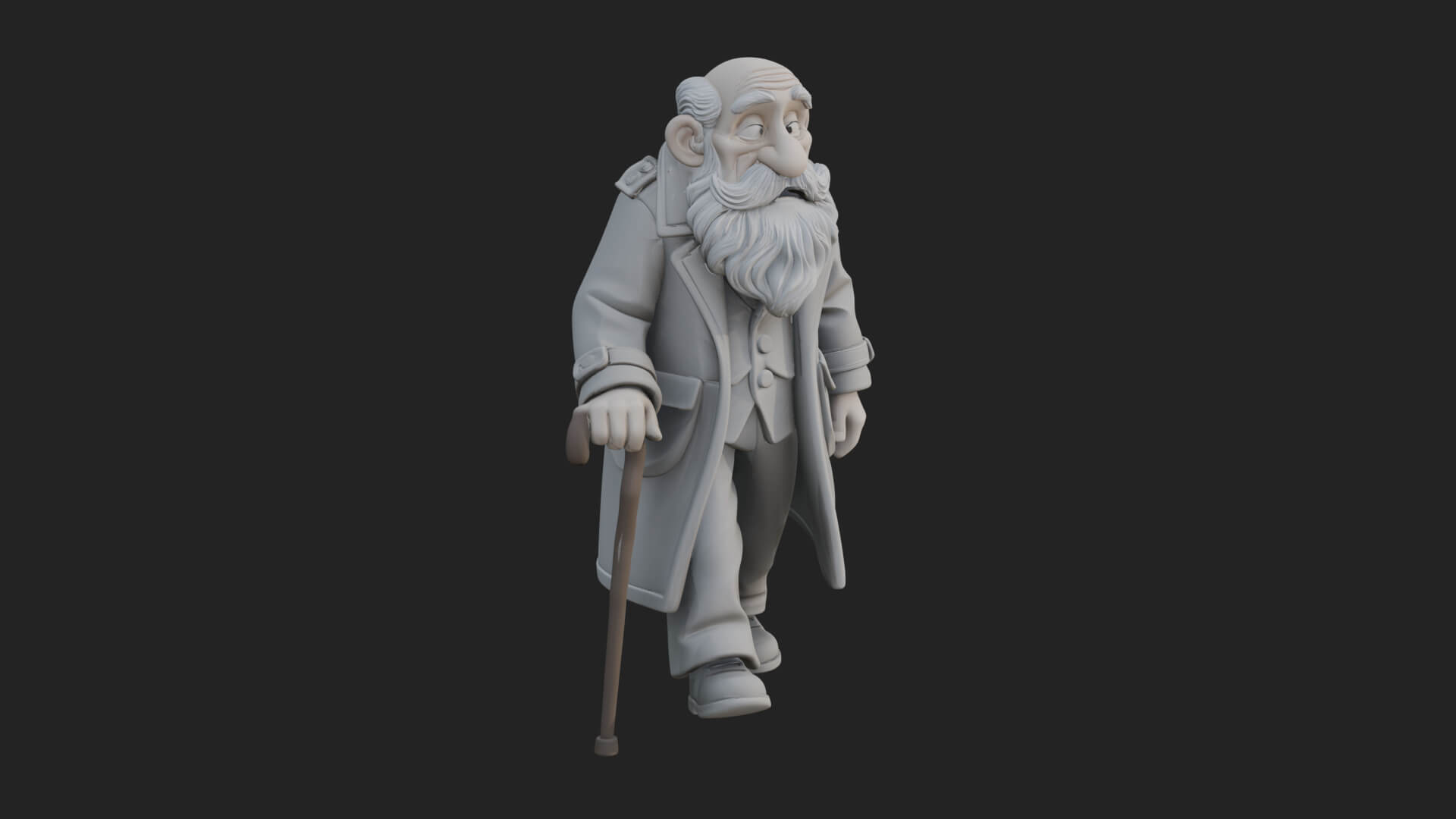 Old Man with Cane Statue Design 2 3D Print Model 3D Model