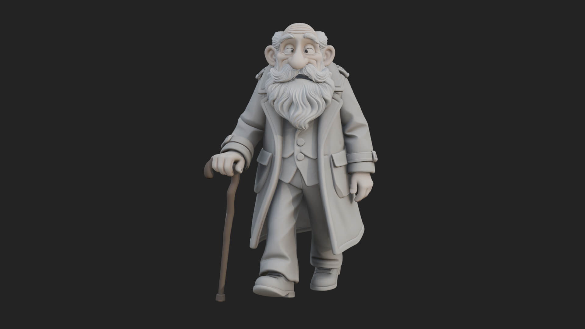 Old Man with Cane Statue Design 2 3D Print Model 3D Model