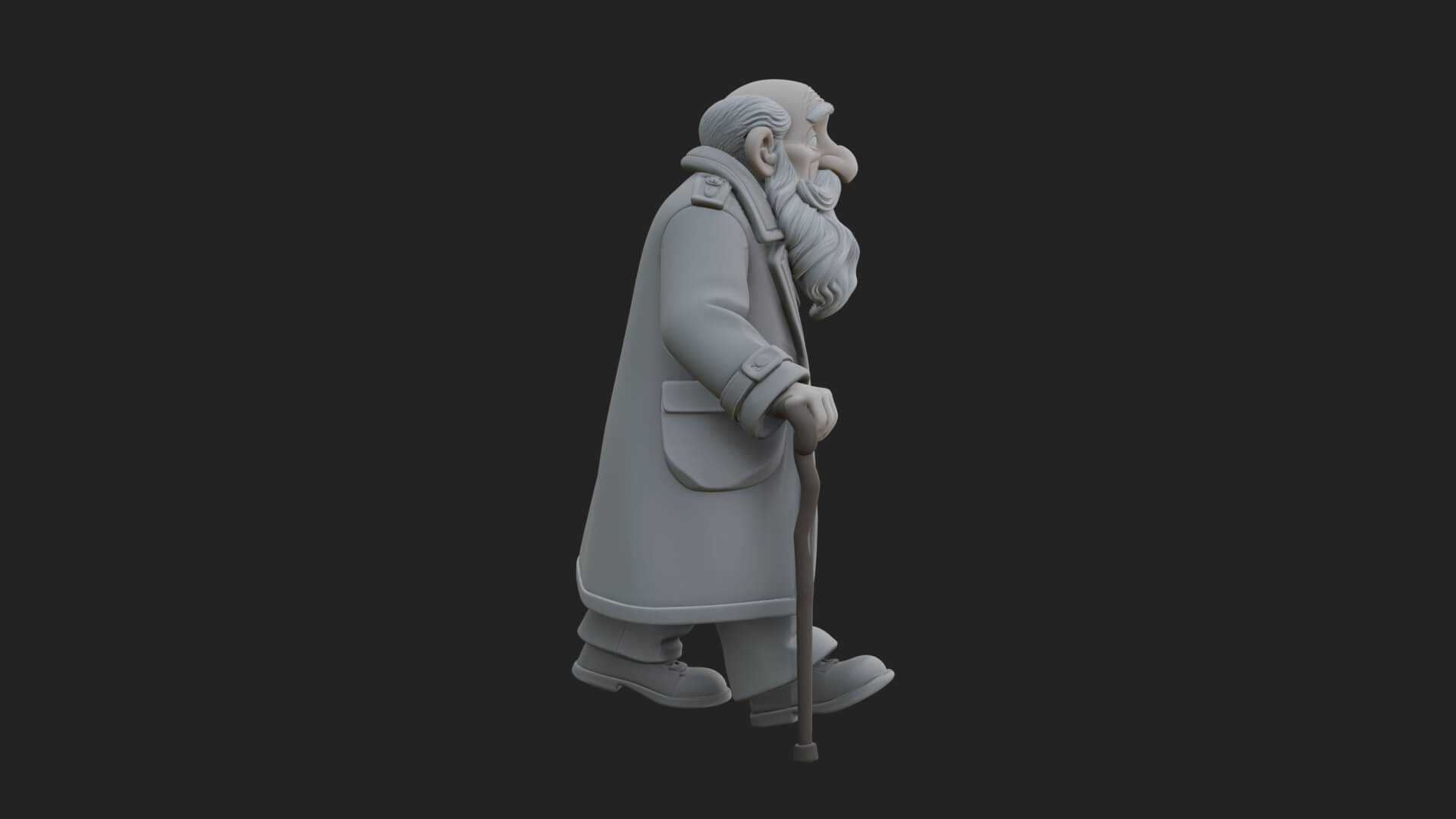Old Man with Cane Statue Design 2 3D Print Model 3D Model