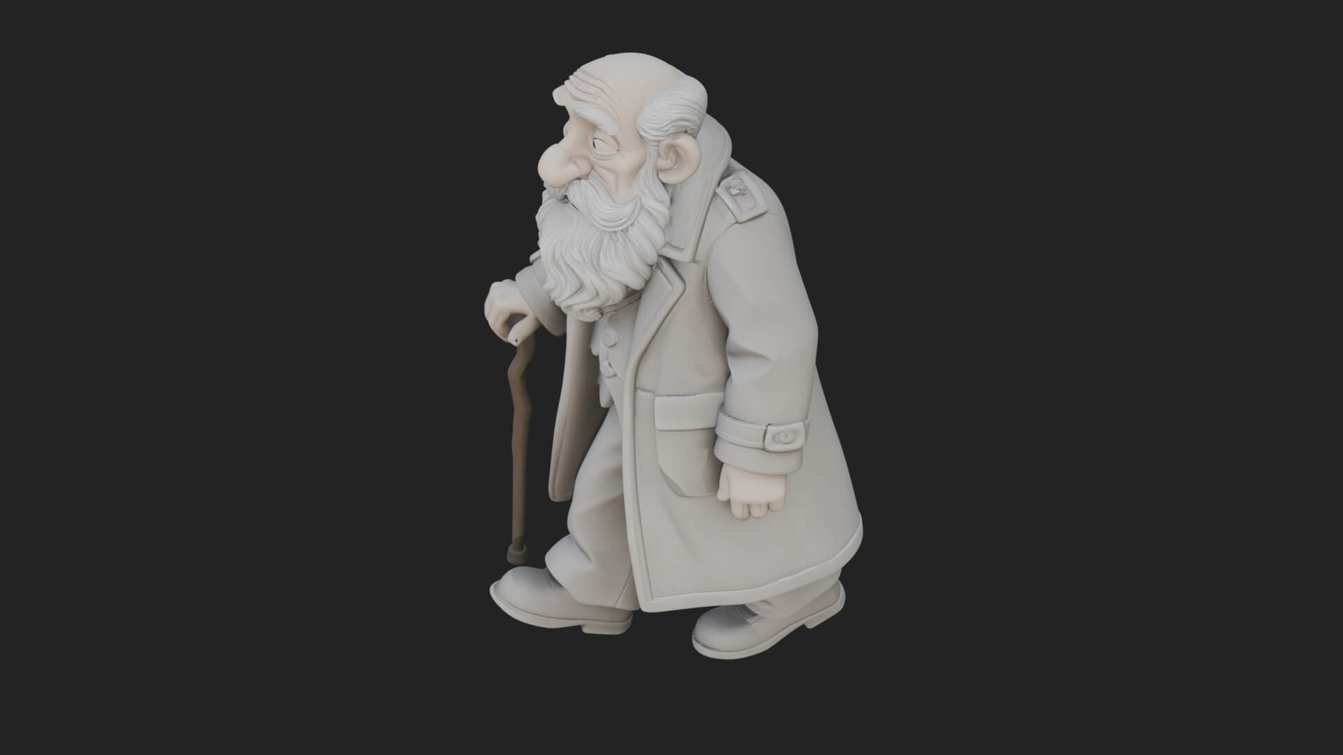 Old Man with Cane Statue Design 2 3D Print Model 3D Model