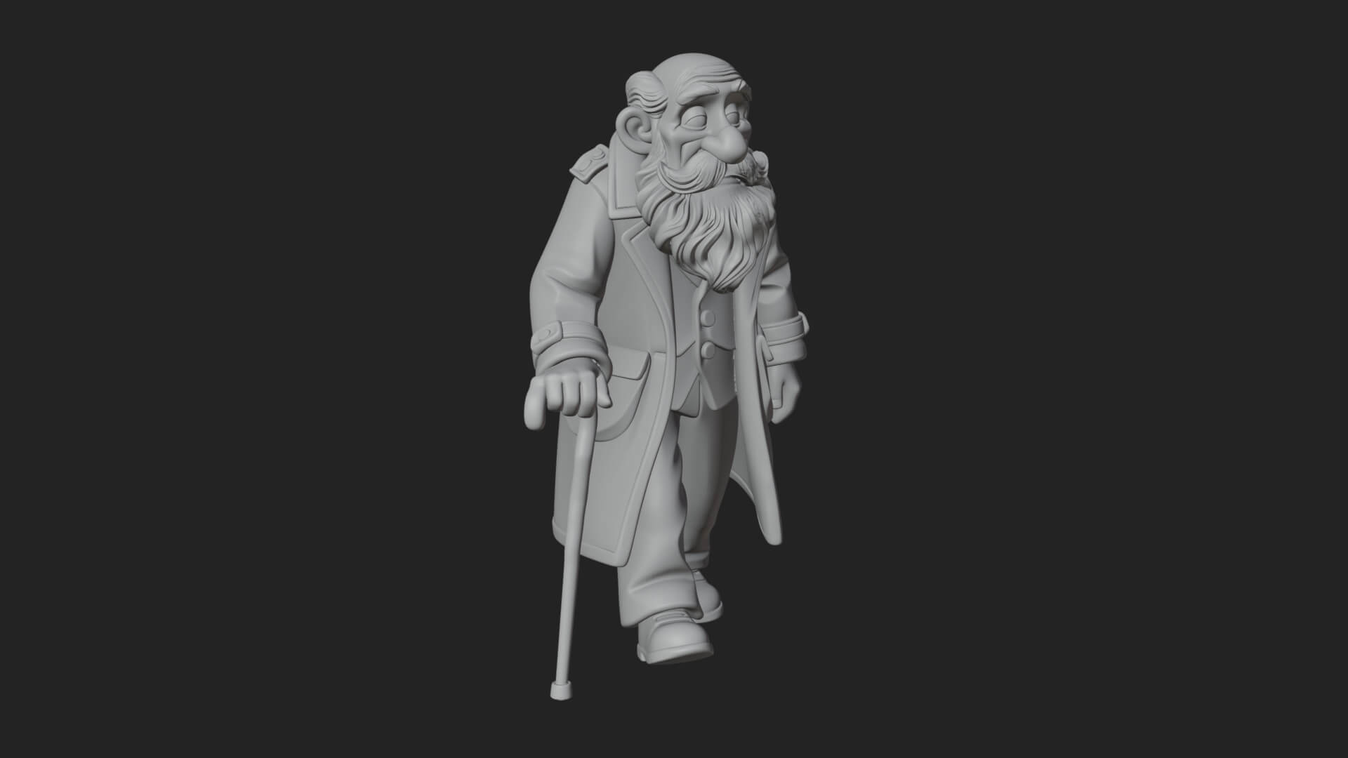Old Man with Cane Statue Design 2 3D Print Model 3D Model