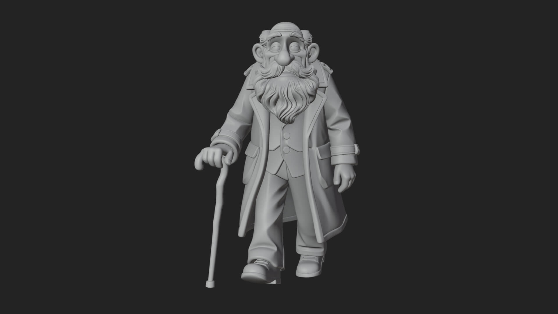 Old Man with Cane Statue Design 2 3D Print Model 3D Model