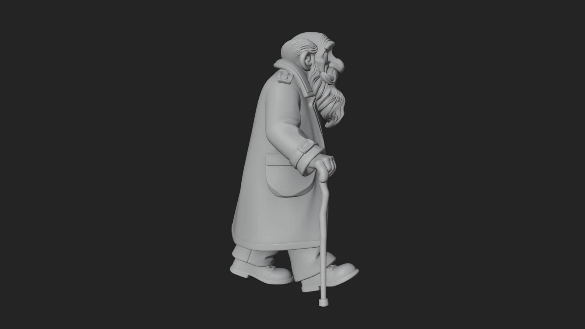 Old Man with Cane Statue Design 2 3D Print Model 3D Model