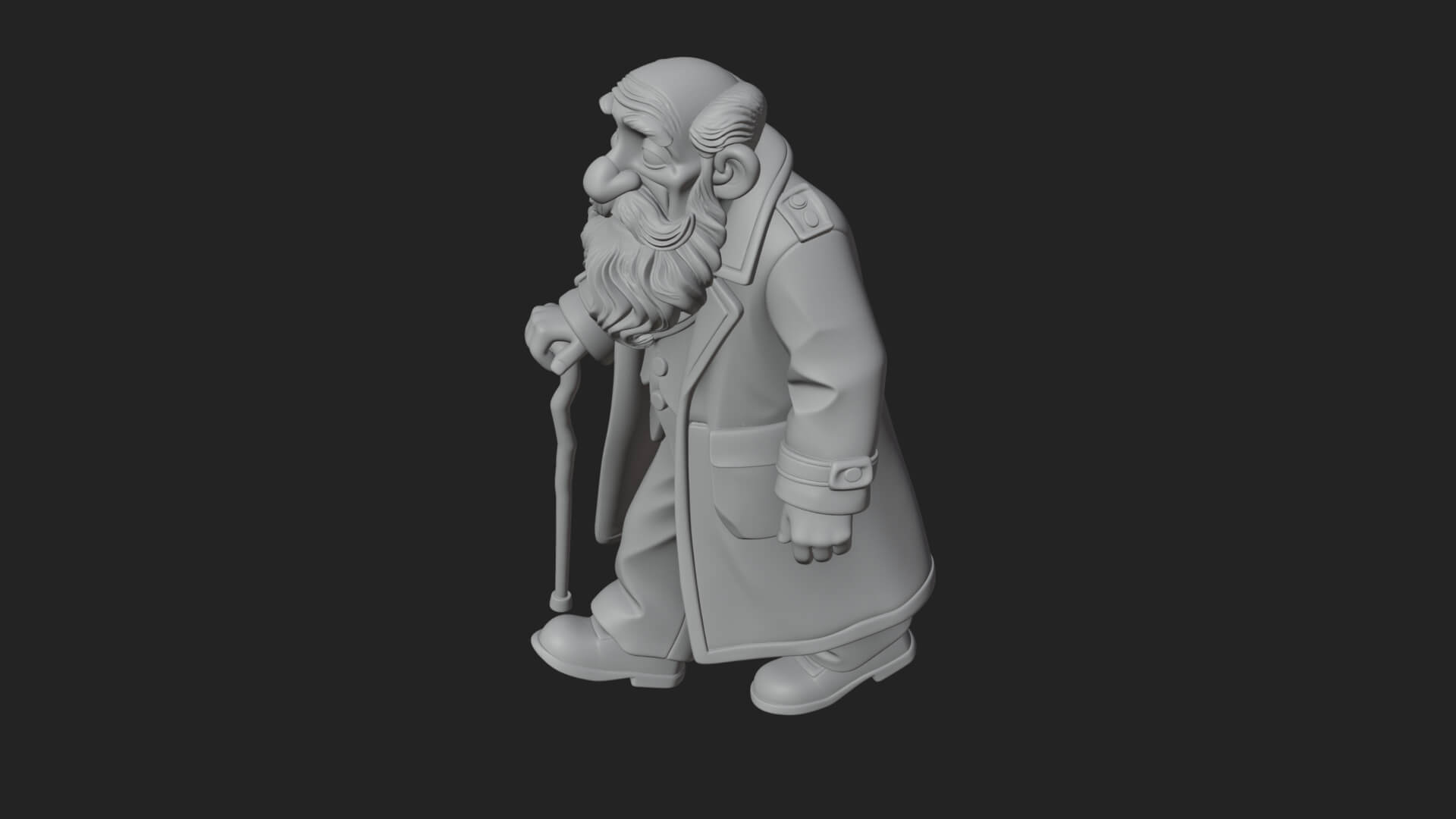 Old Man with Cane Statue Design 2 3D Print Model 3D Model