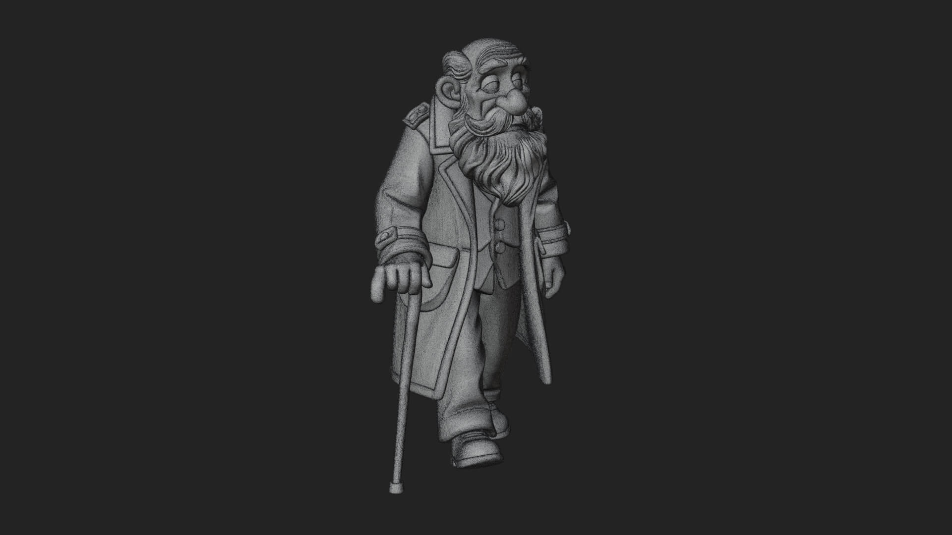 Old Man with Cane Statue Design 2 3D Print Model 3D Model