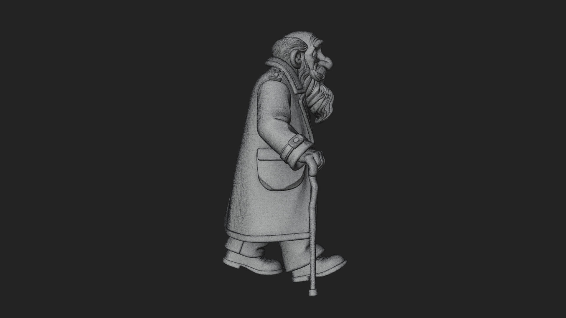Old Man with Cane Statue Design 2 3D Print Model 3D Model
