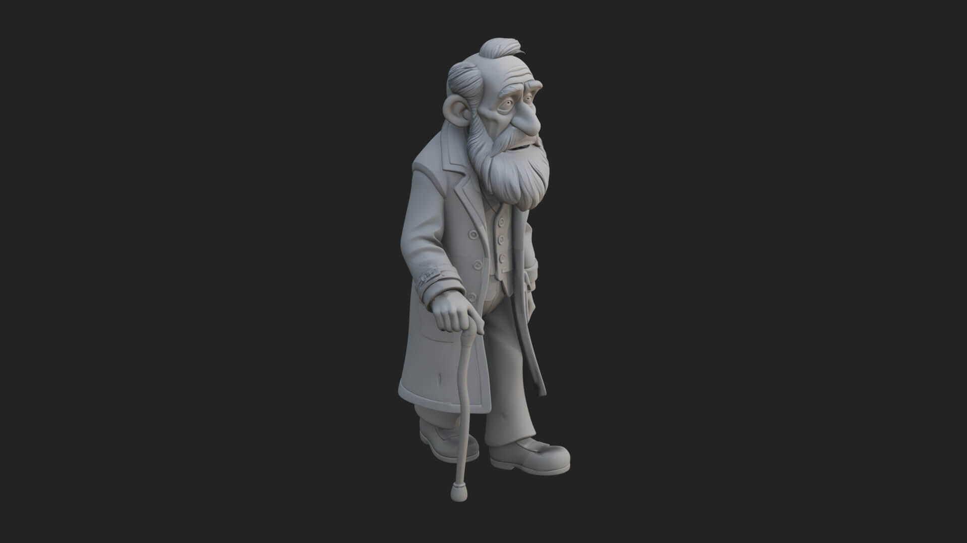 Old Man with Cane Statue Design 3 3D Print Model 3D Model