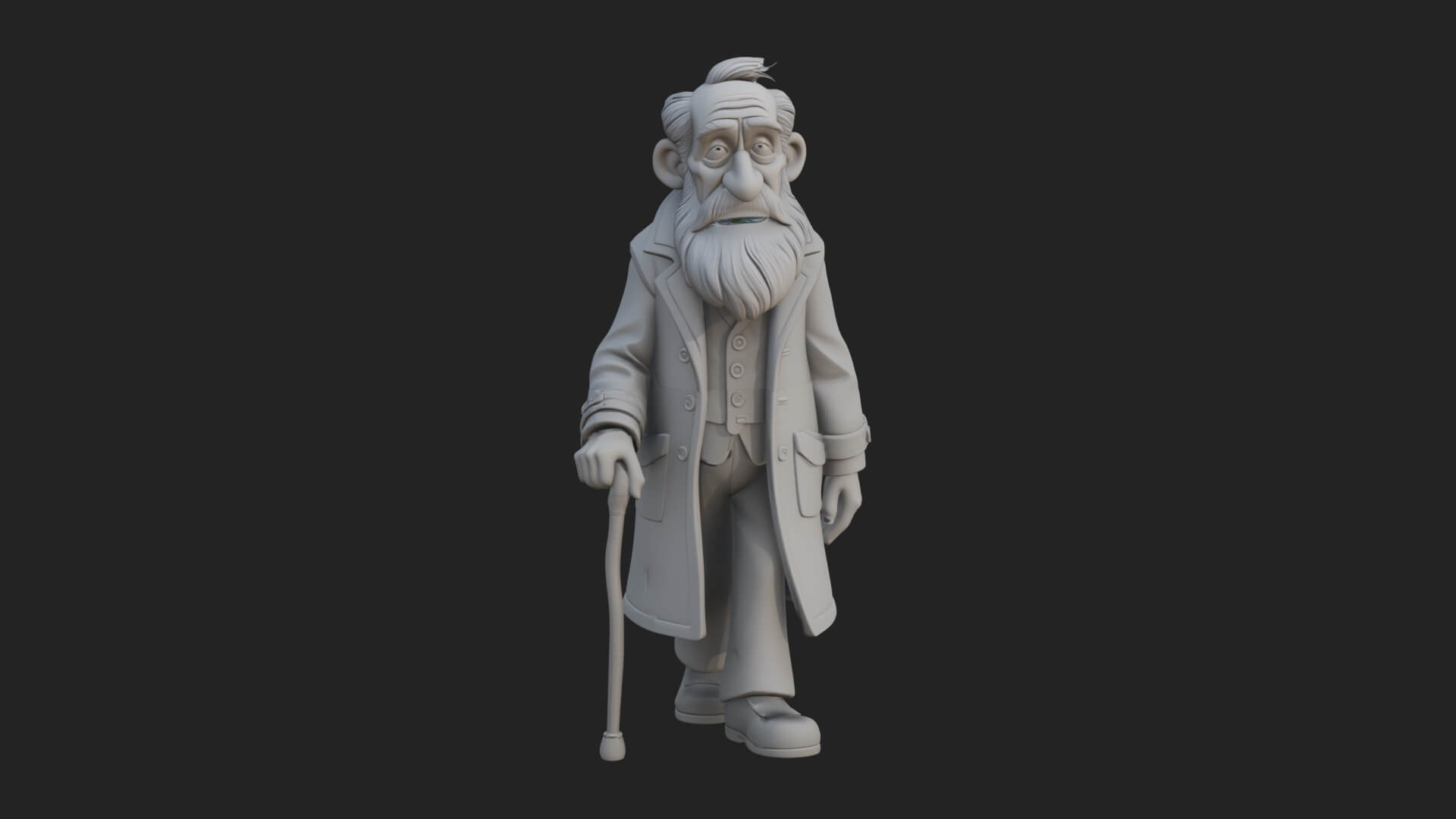Old Man with Cane Statue Design 3 3D Print Model 3D Model