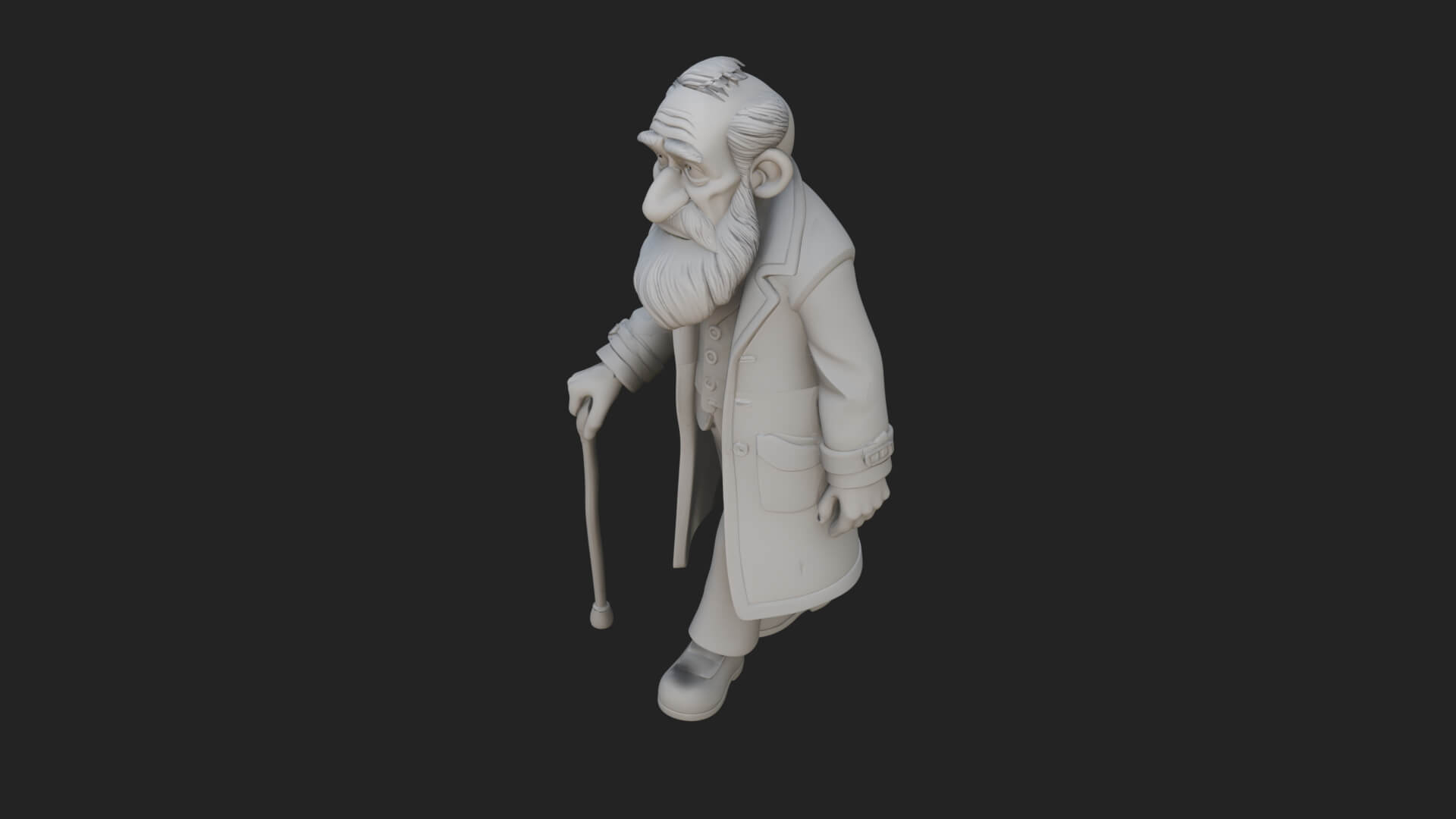 Old Man with Cane Statue Design 3 3D Print Model 3D Model