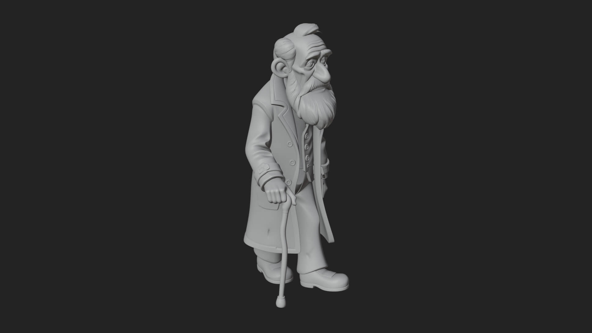 Old Man with Cane Statue Design 3 3D Print Model 3D Model