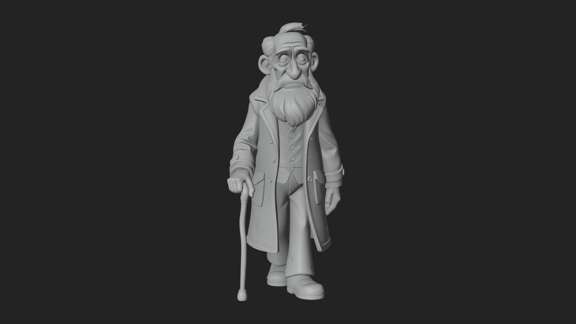 Old Man with Cane Statue Design 3 3D Print Model 3D Model