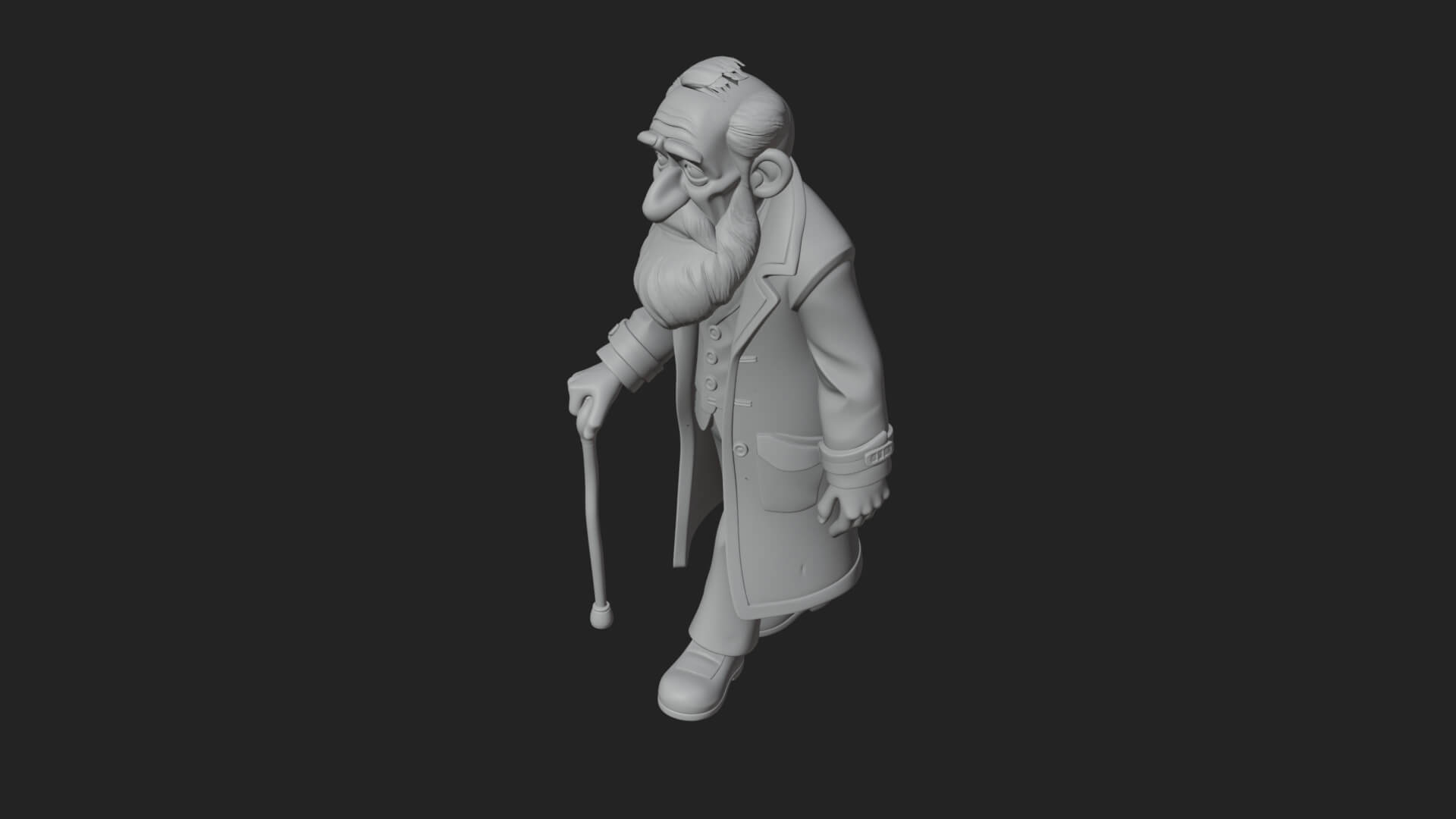 Old Man with Cane Statue Design 3 3D Print Model 3D Model