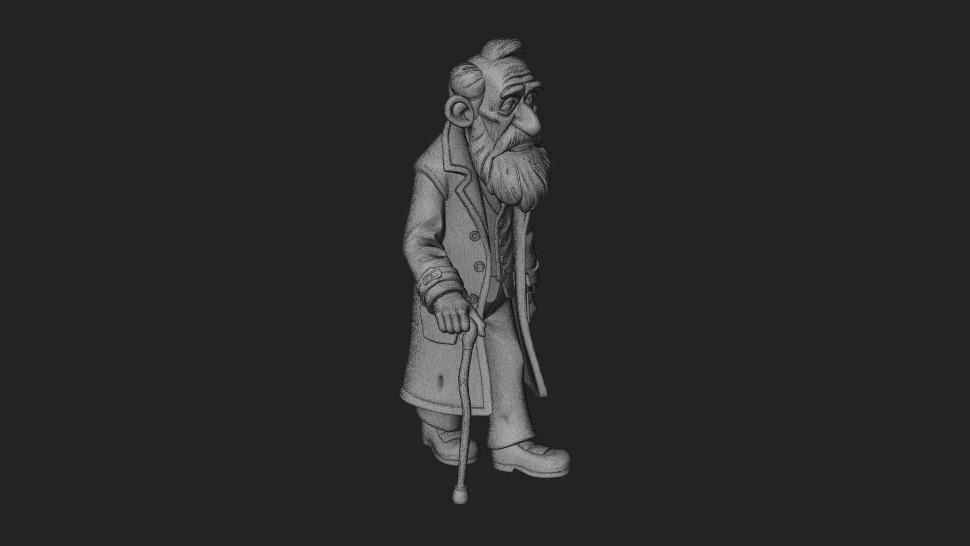 Old Man with Cane Statue Design 3 3D Print Model 3D Model