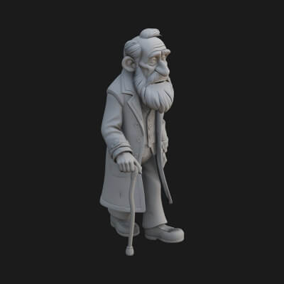 Old Man with Cane Statue Design 3 3D Print Model
